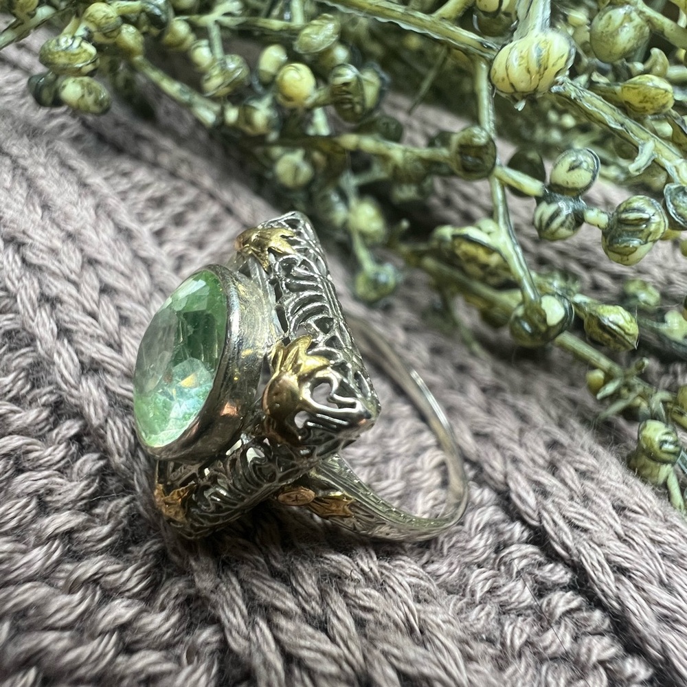 Vintage Art Deco 14K Two-Tone green tourmaline ring